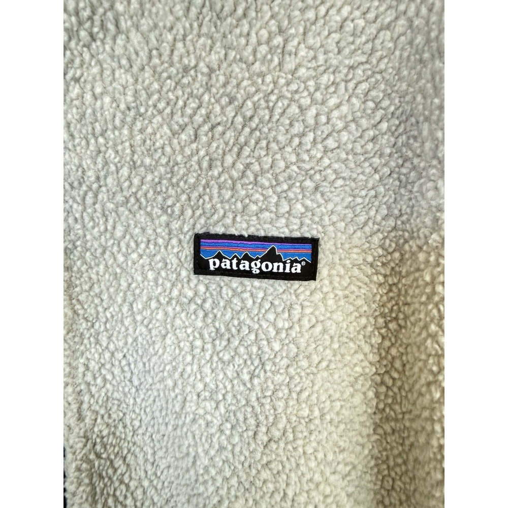 Patagonia Men's Shearling Fleece Zipper Jacket Oatmeal Heather Navy Trim Size XL - Picture 2 of 11